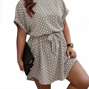 SHEIN Black and Cream Geometric Mini Dress